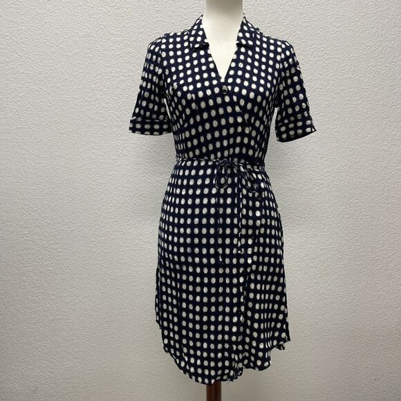 Anthropologie 11 1 TYLHO Cortland Polka Dot Wrap Dress Blue Size Small EUC Navy - Picture 1 of 11
